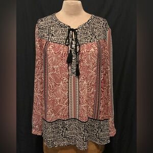 DR2 Bohemian Tunic Top with Long Roll Tab Sleeves in Red, White, & Black